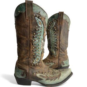 Stetson Leather Studded Western Cowgirl Snip Toe Boots Women's 9